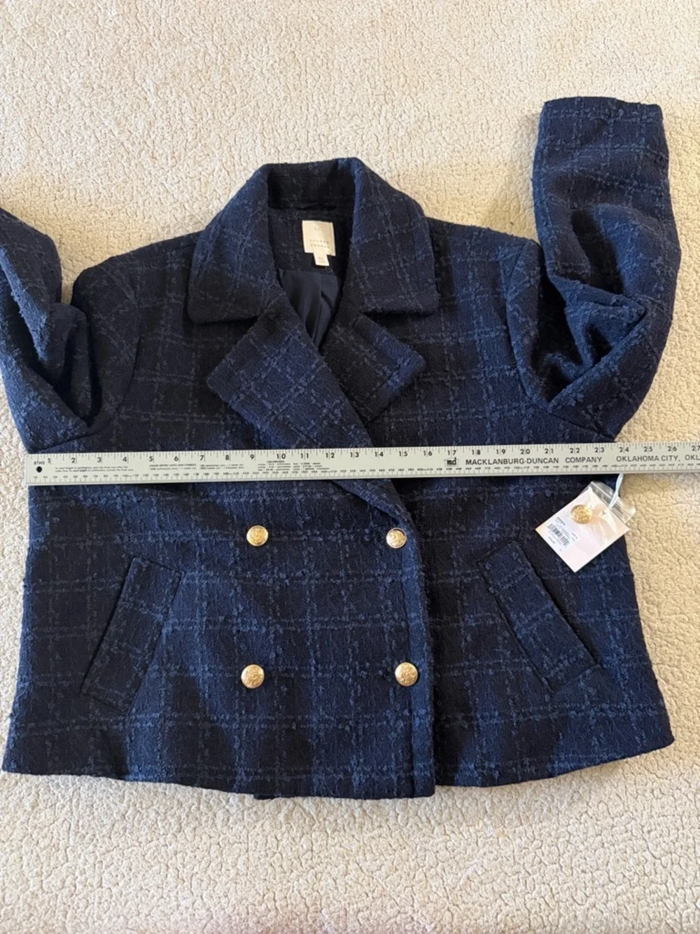 LC Lauren Conrad Navy Tweed Double-Breasted Peacoat with Gold Buttons XL New